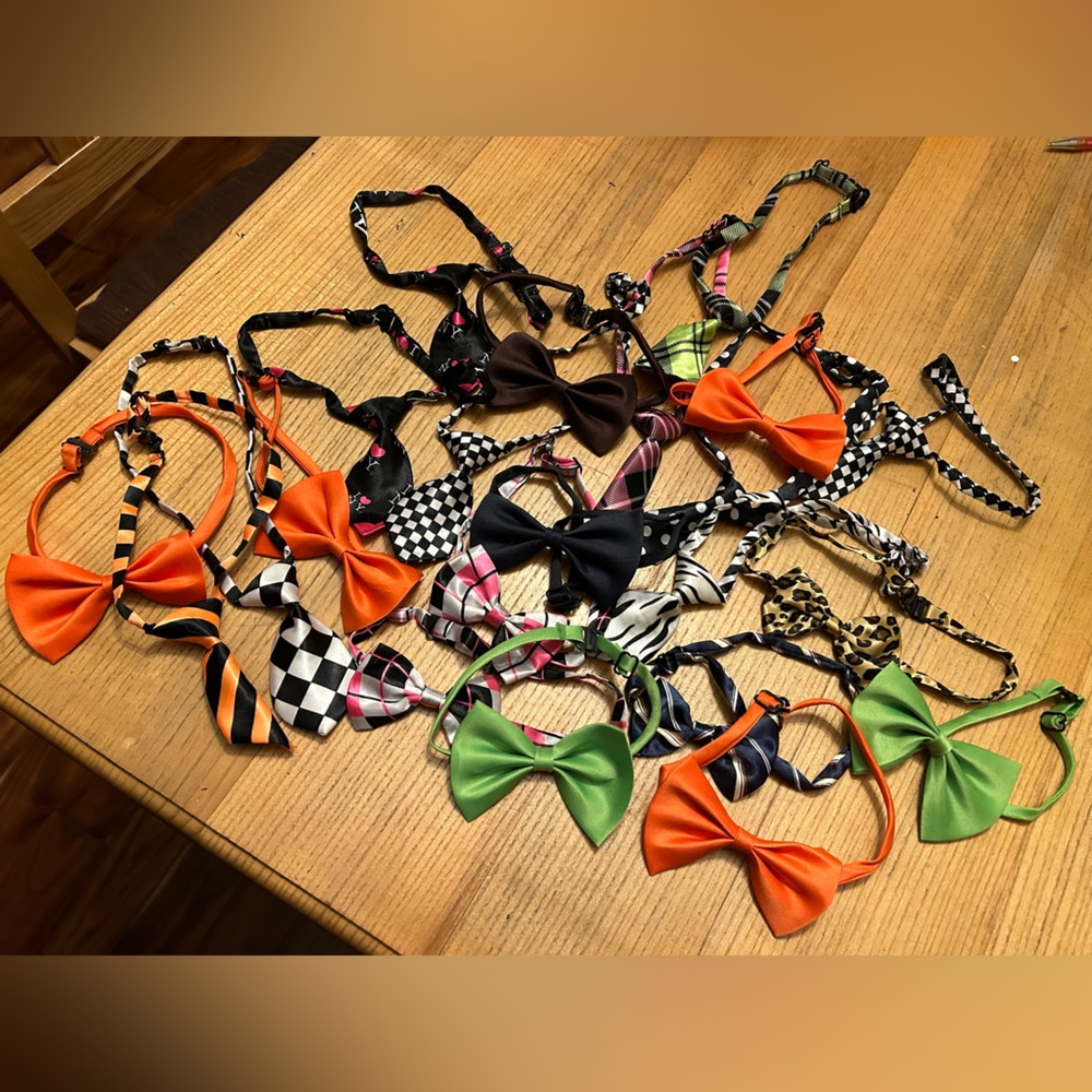 Set of 21 New Ties for Small Dogs. Mix of Bow ties and Straight Ties.